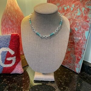 Lauren Ralph Lauren Silver Chain Necklace with Turquoise Beads/Links